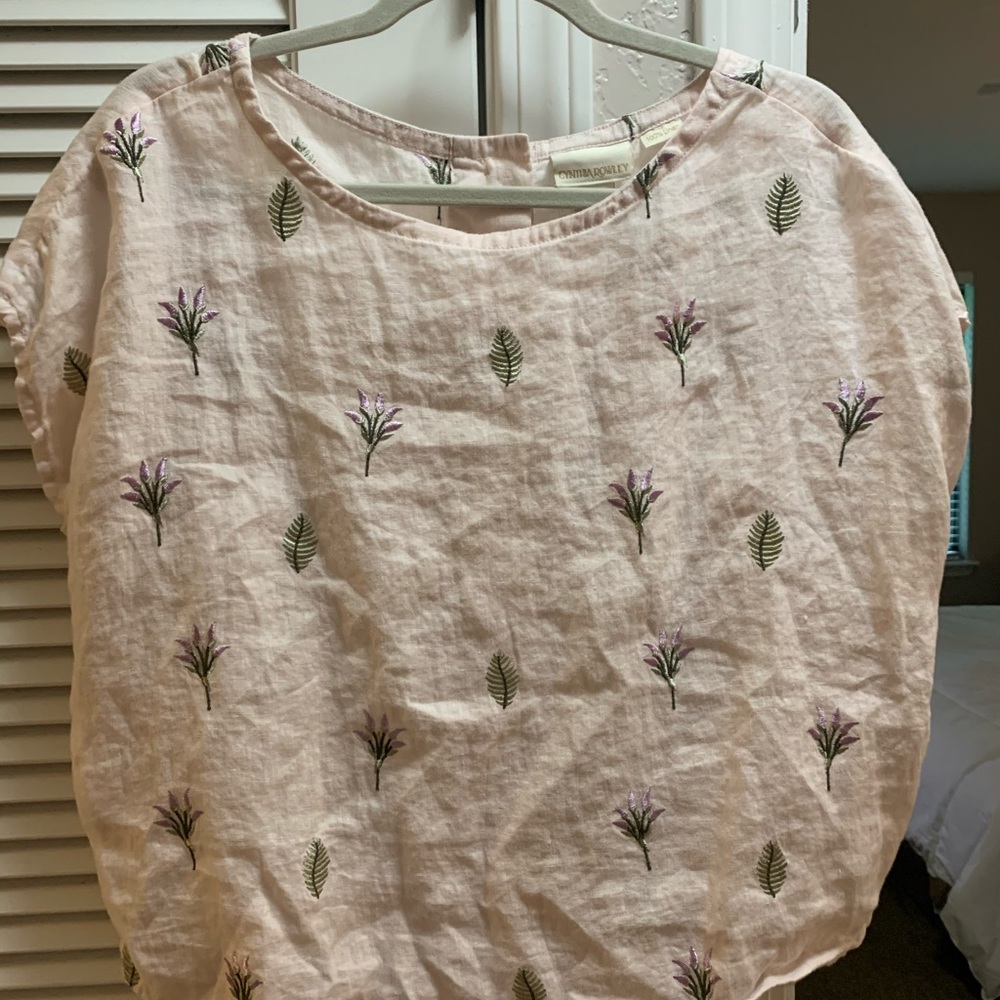 Cynthia Rowley 100% Linen flower shirt.